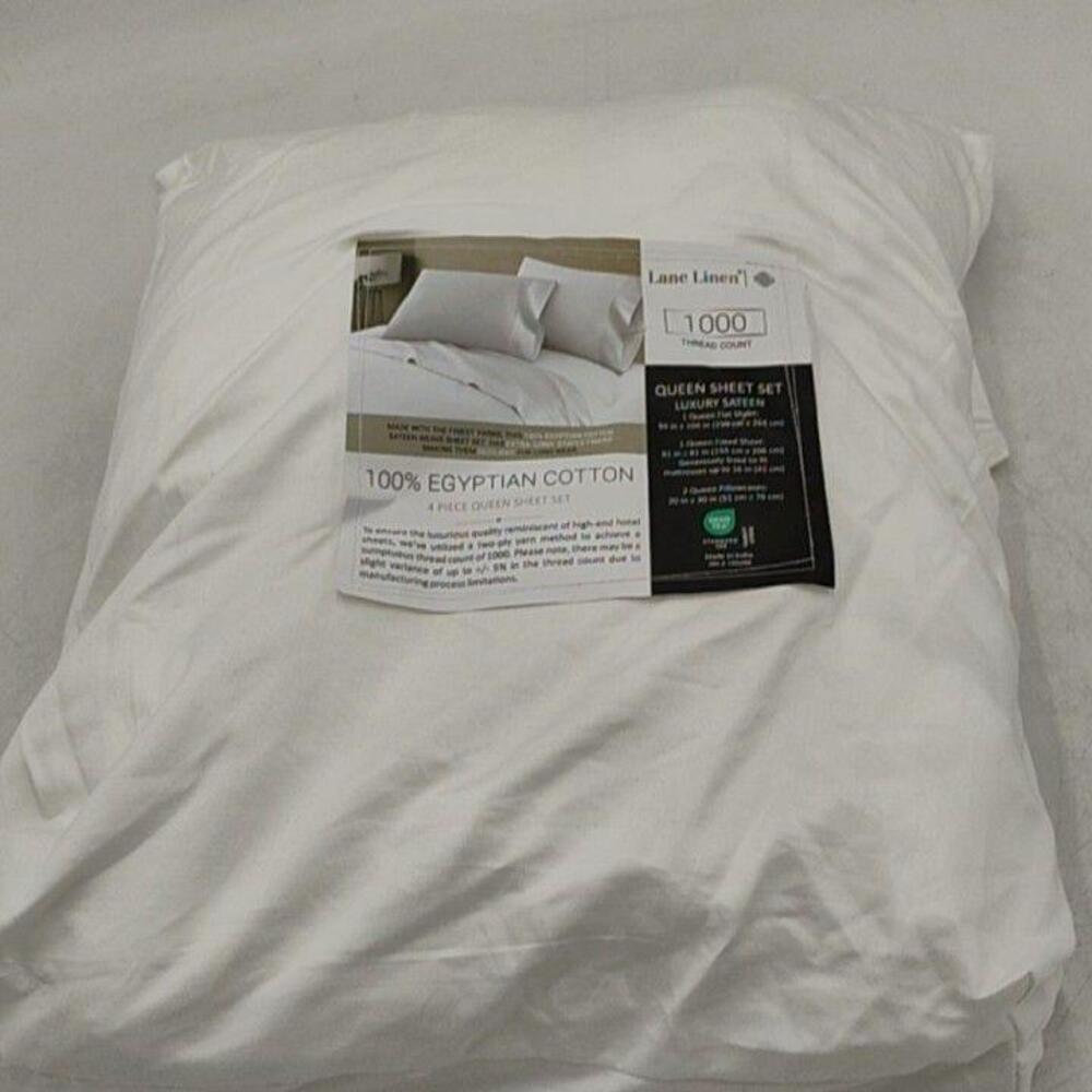 Lane Linen Queen Sheet 4 Piece Set White 1000TC Egyptian Cotton Sateen Bedding